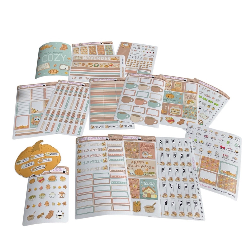 Sweet Kawaii Design Planner Stickers November Thanksgiving Fall Vertical Kit